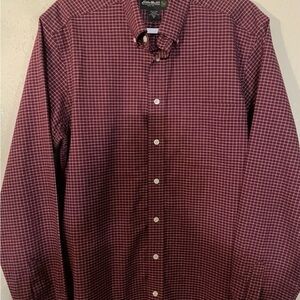 Eddie Bauer Men's Burgundy Checkered Button Down Shirt